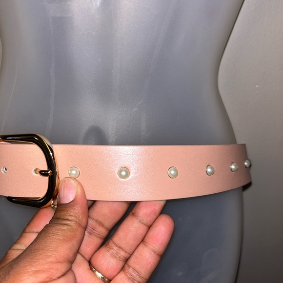 Accessories - Pink belt with pearl studs - light blush gold buckle pearls soft girl